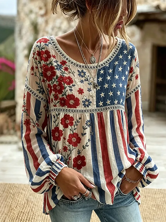 Women'S Floral Art Print  Top