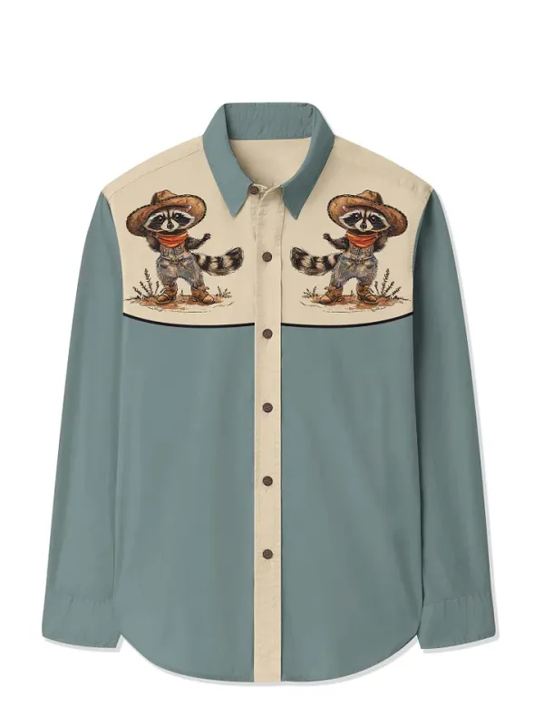 Western Raccoon Cowboy - 100% Cotton Long Sleeves Shirt
