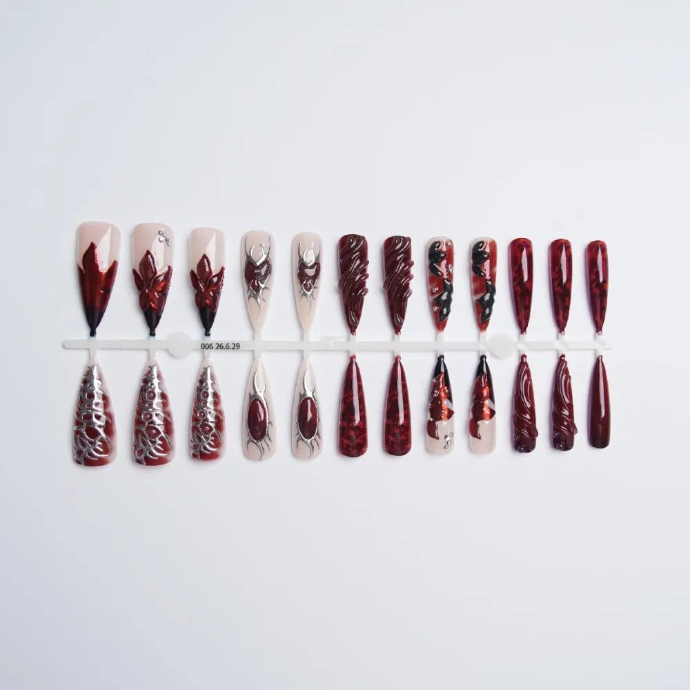 Nailhour 24Pcs Gothic 3D Long Stiletto Press On Nails