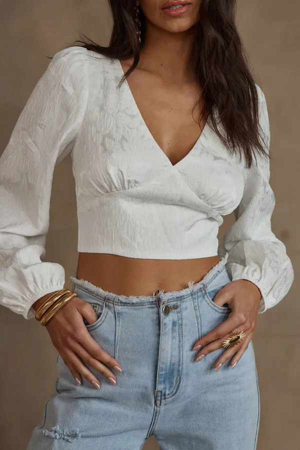 White V-Neck Floral Shirt