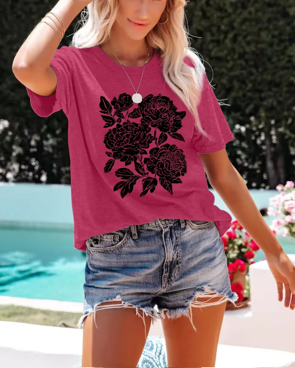 Rose Flower Print T-shirt