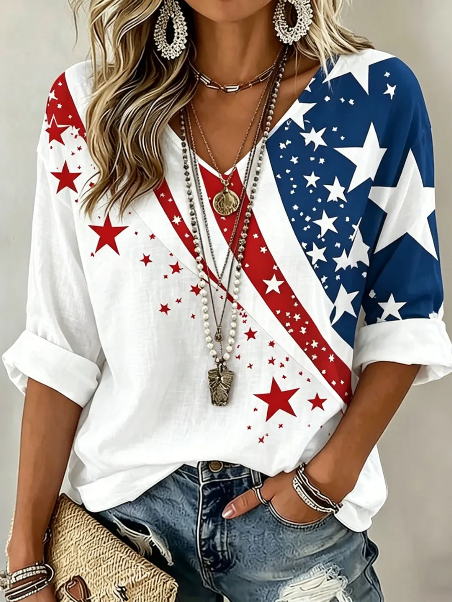 Women's 1776-2026 Anniversary Celebration Printed Half Sleeve V-Neck T-Shirt