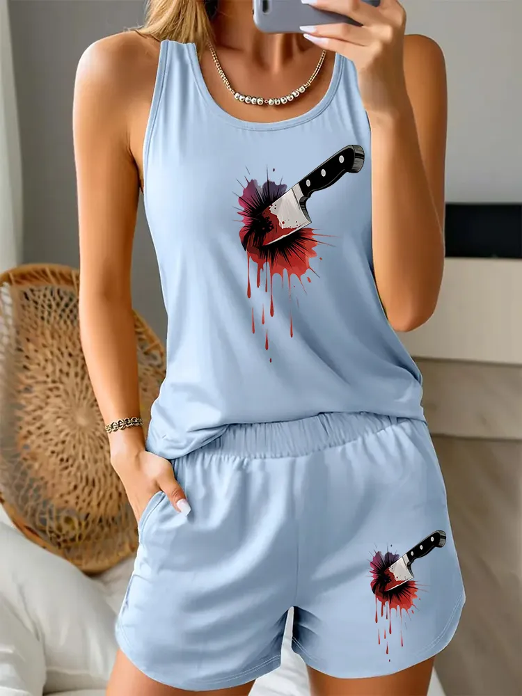 Women'S Halloween Unique Abstract Dagger Print Vest Set