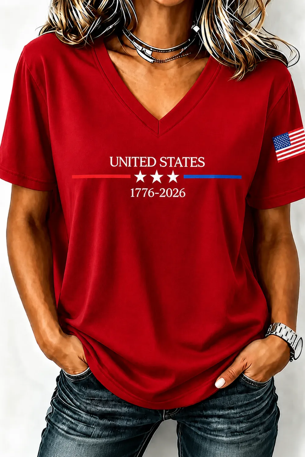 Women'S Retro Independence Day Printed Casual Short Sleeved T-Shirt