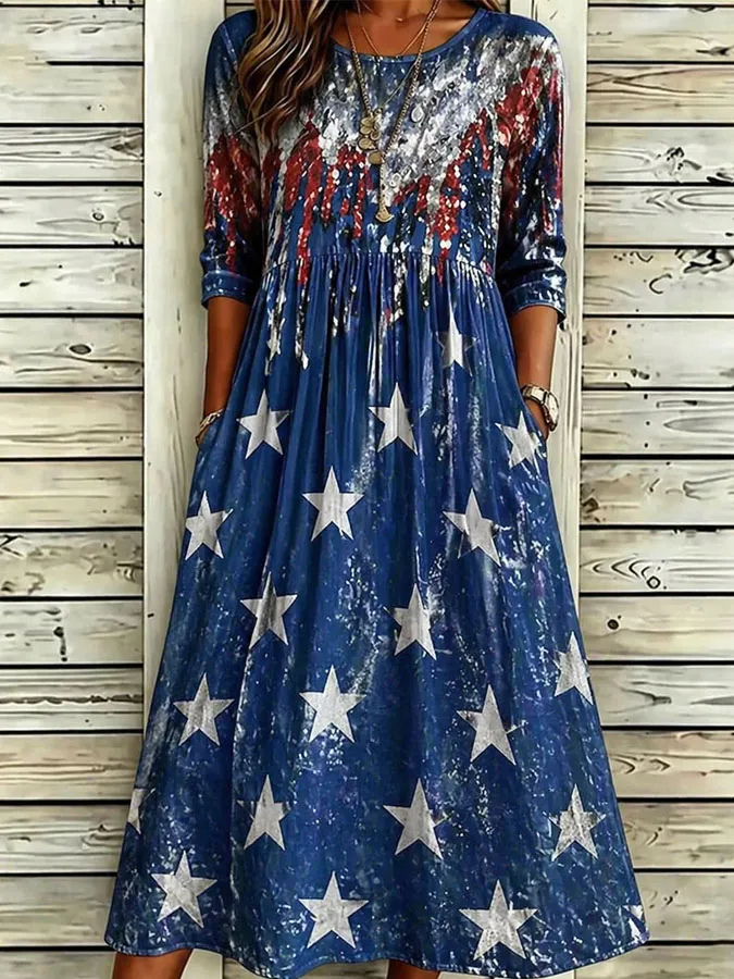 Women'S Casual American Independence Day Flag Print Art Casual Dress