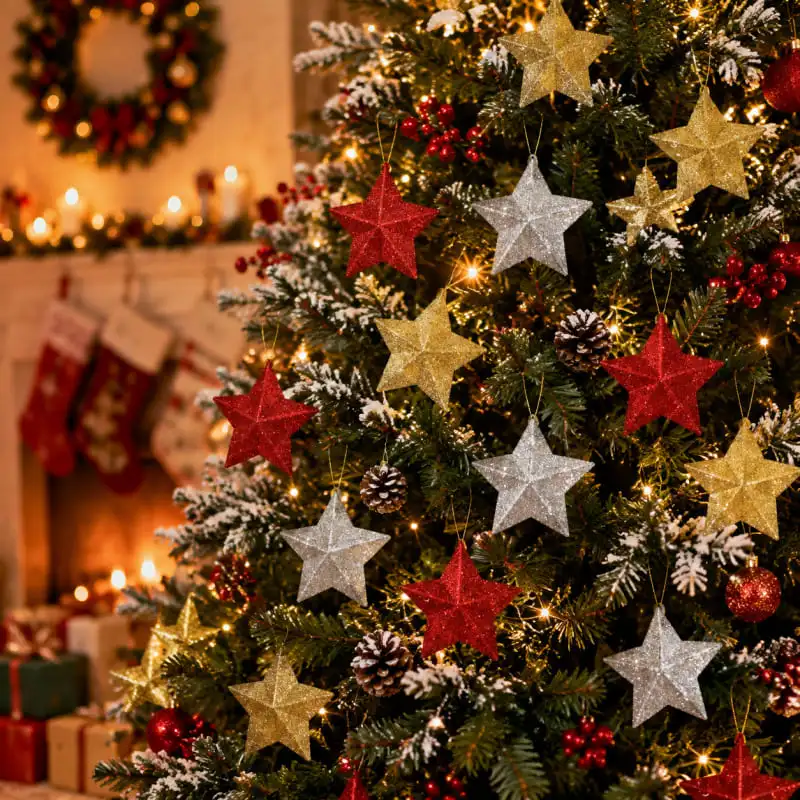 Christmas Glitter Star Christmas Tree Ornament Party Decoration