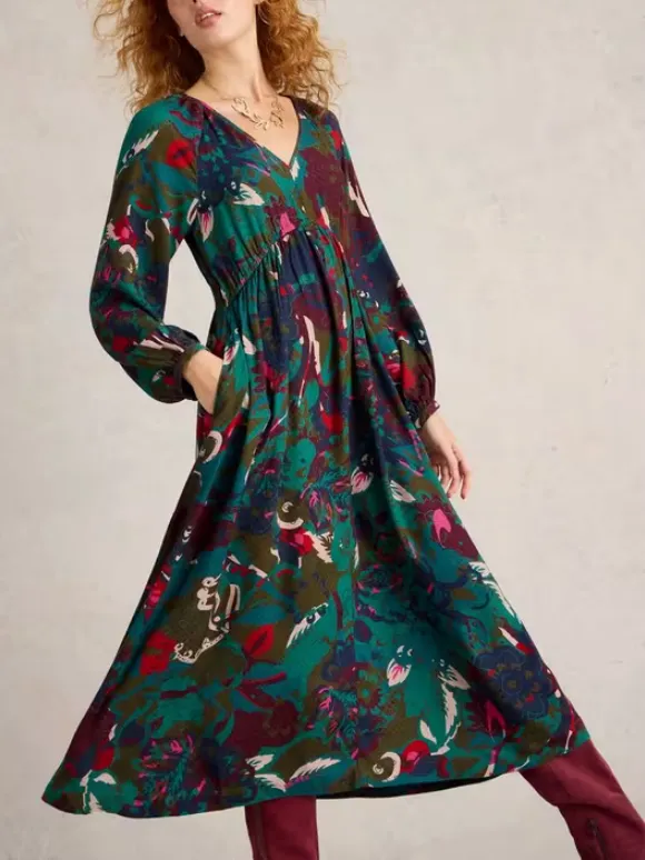 Midi Dress In Green Print