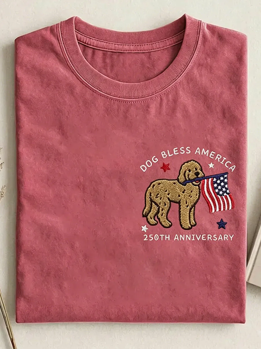 Unisex USA 250th Independence Day Puppy Print T-shirt