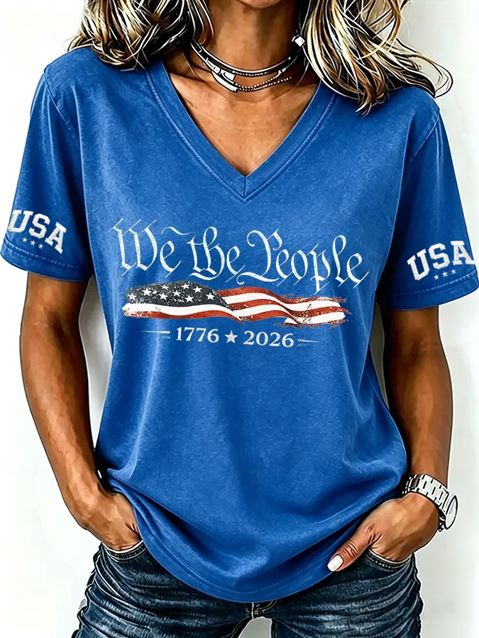Women'S Retro Independence Day Printed Casual Short Sleeved T-Shirt