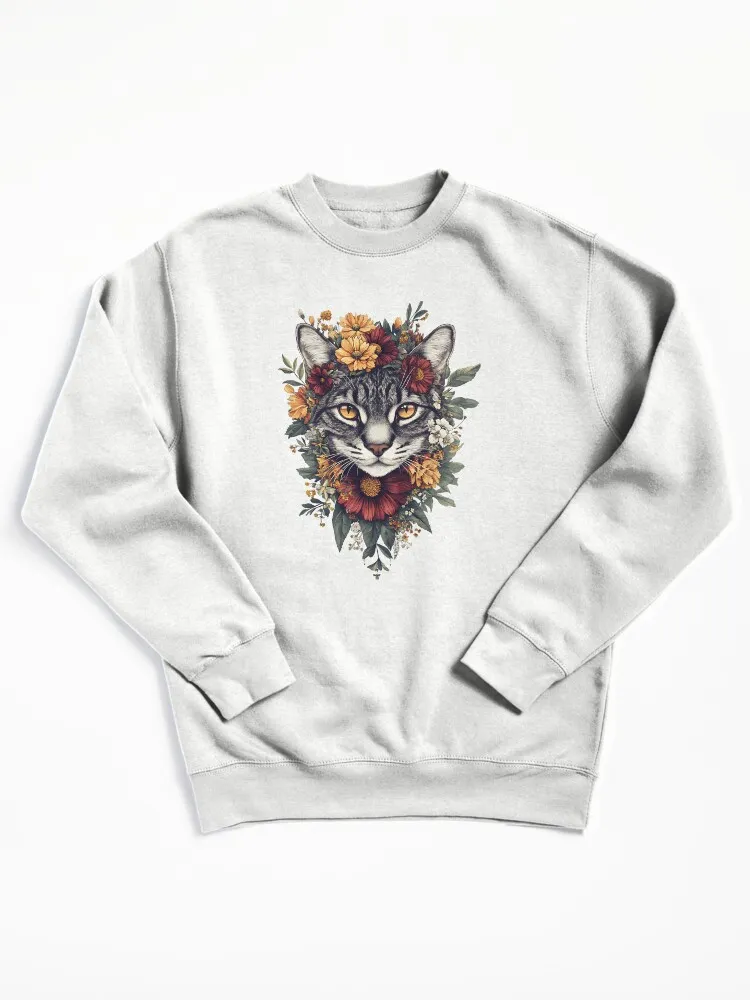 Floral Bengal Cat Pullover Sweatshirt