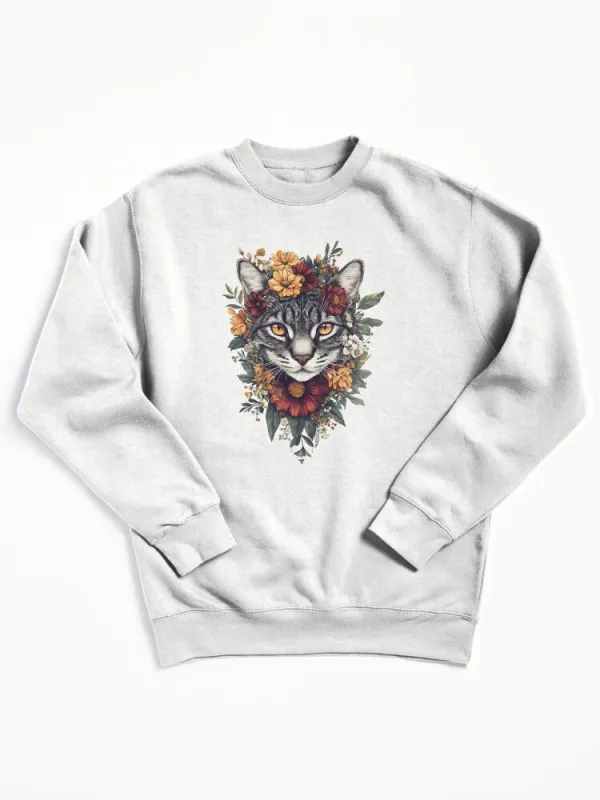 Floral Bengal Cat Pullover Sweatshirt