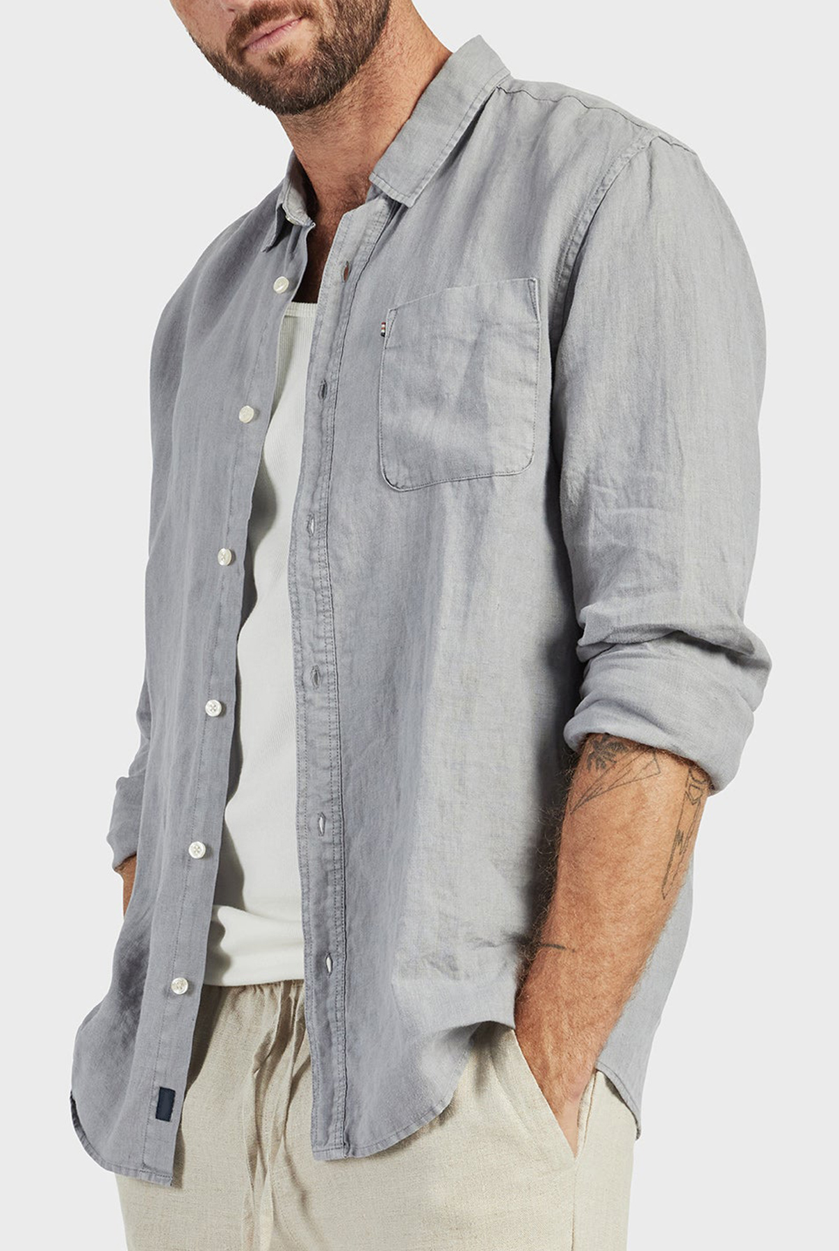 Hampton Linen Shirt-Ash grey