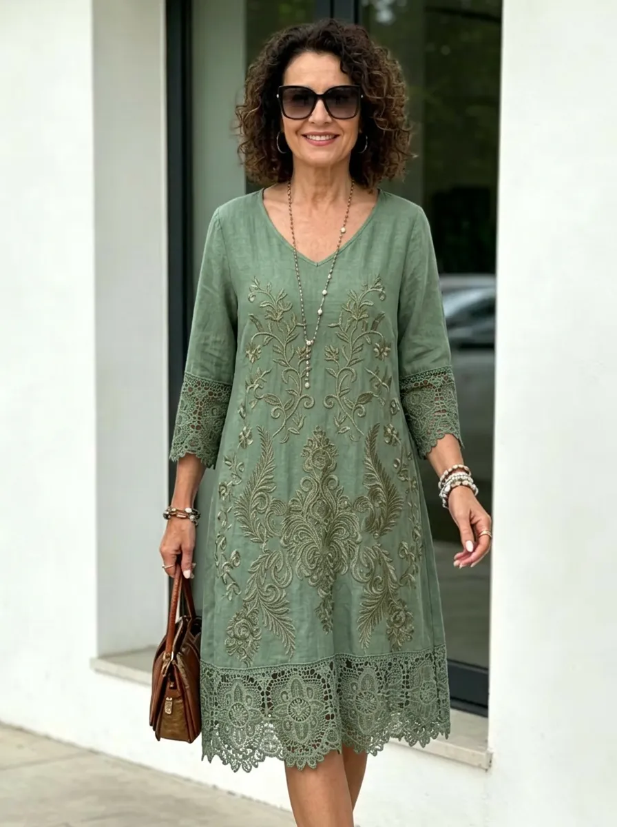 Women's Summer Vacation Floral Embroidery Lace Trimmed Dress