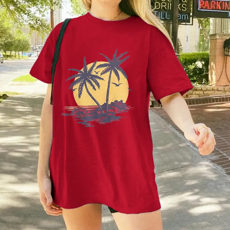 Sunset Palm Tree Graphic Red Tee