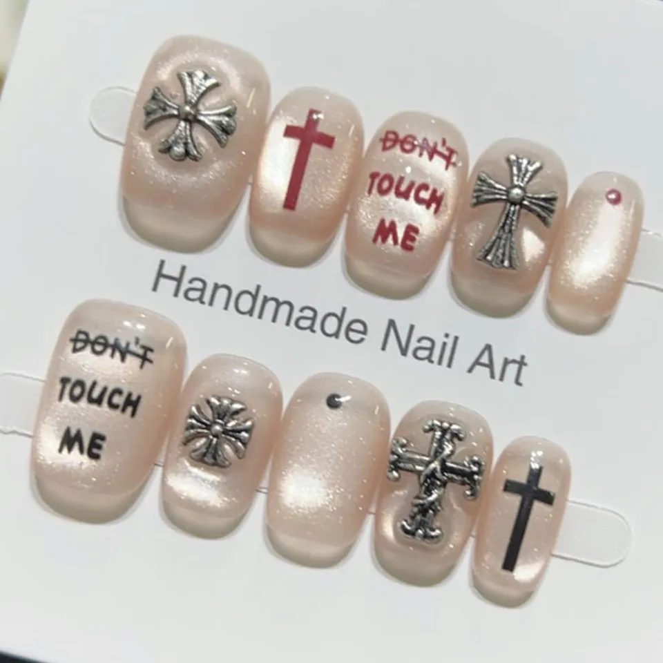 Nailhour 10Pcs 3D Gothic Rhinestone Short Square Press On Nails