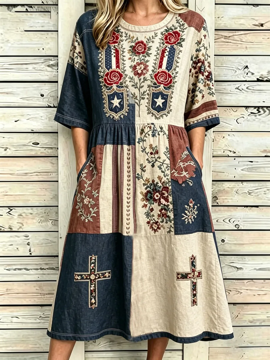 Women'S Casual American Independence Day Faith Print Art Casual Dress