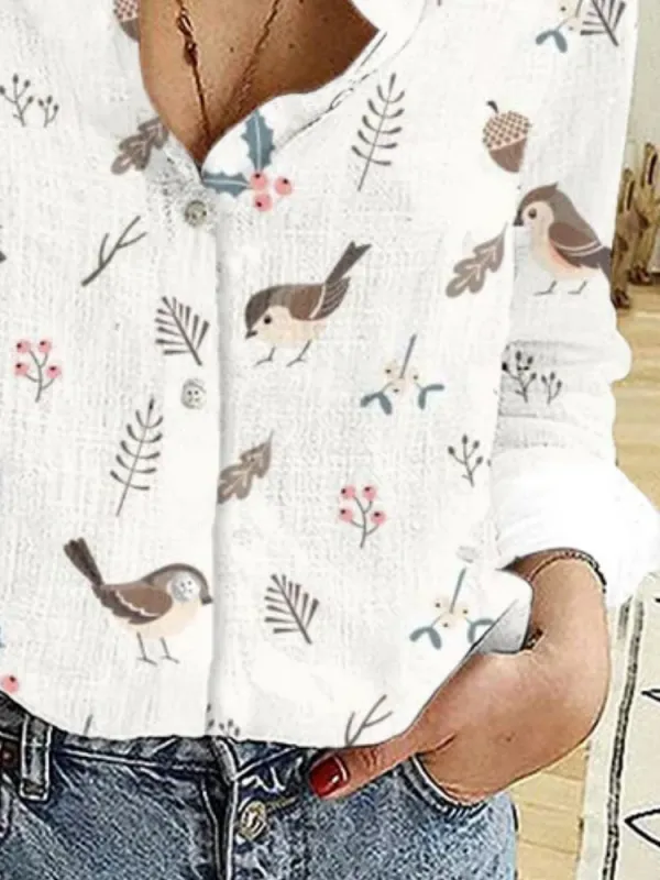 Bird Print Button Shirt