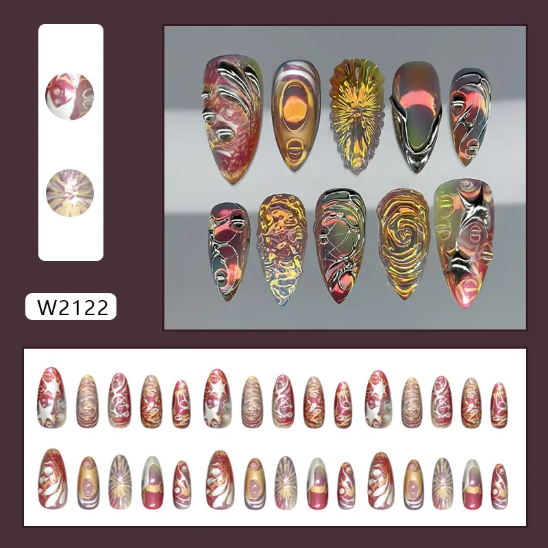 Nailhour 30Pcs Dark Night Stream Medium Almond Press On Nails