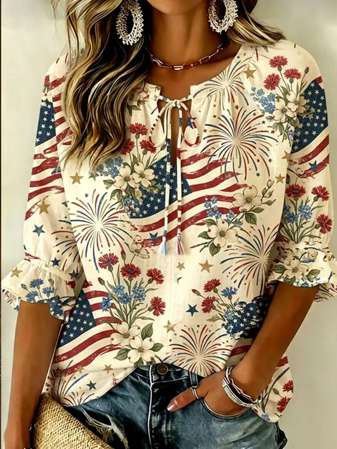 Women'S America Flag Printed Casual Shirt
