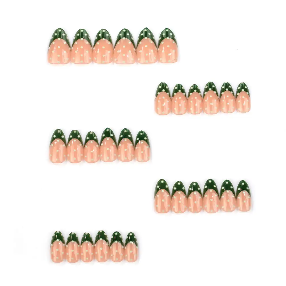 Nailhour 30Pcs Green French Medium Almond Press On Nails