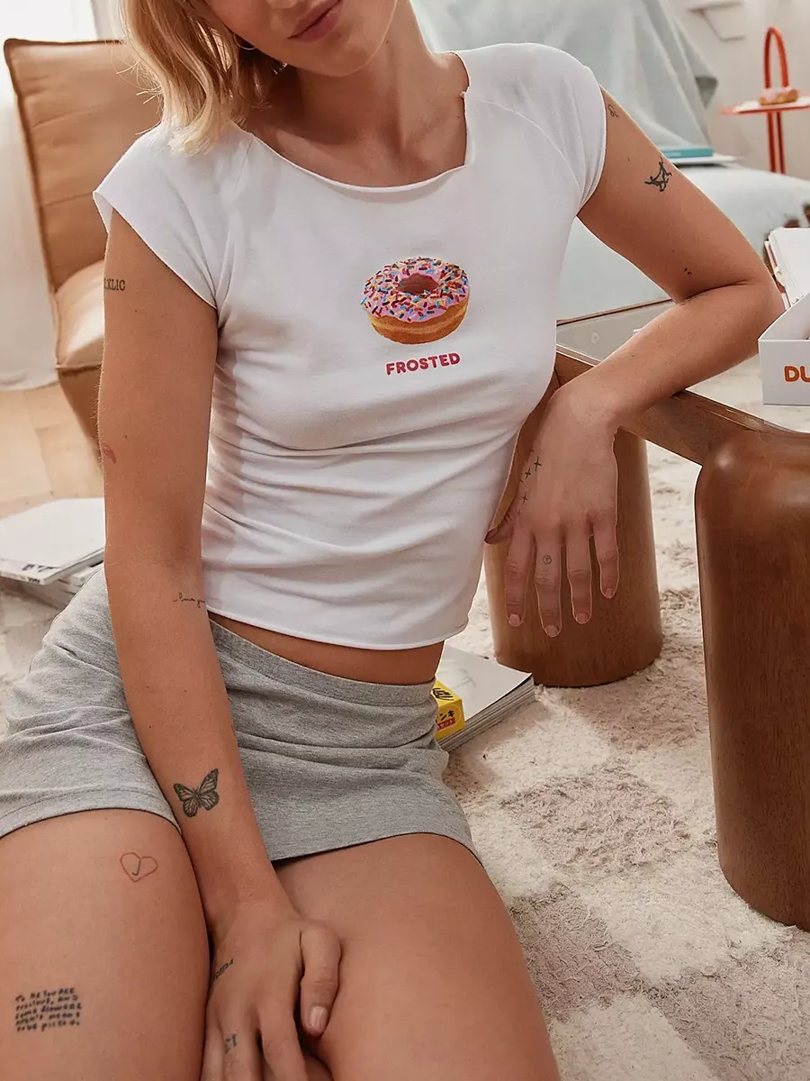 Women's Pure Cotton Solid-Color Printed Short T-Shirt