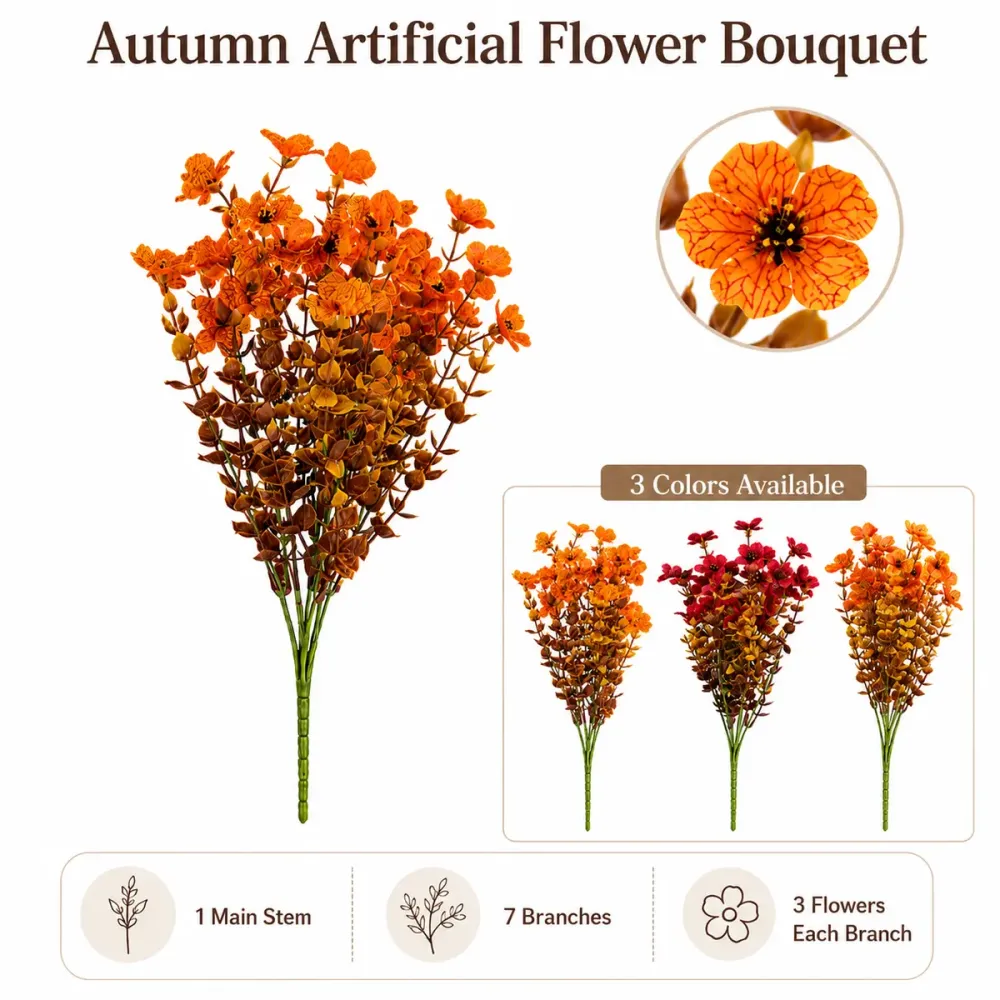 Fall Artificial Flower Halloween for Home Garden Party Wedding Decor (6/12/24Pcs/Set)