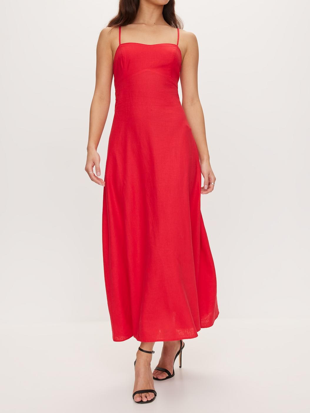 Linen Blend Slip Midi Dress