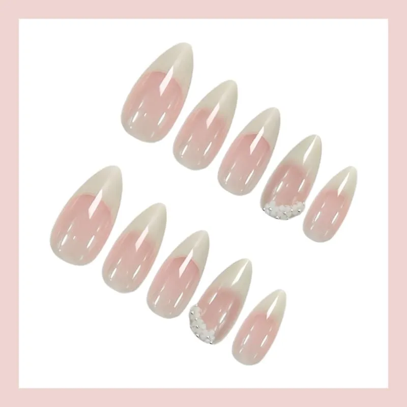 Nailhour 24Pcs Gradient 3D White Medium Almond French Press On Nails