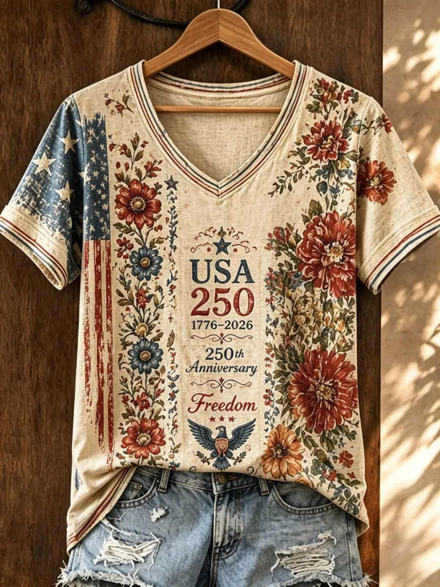 Women's Casual Retro Patriotic T-shirt