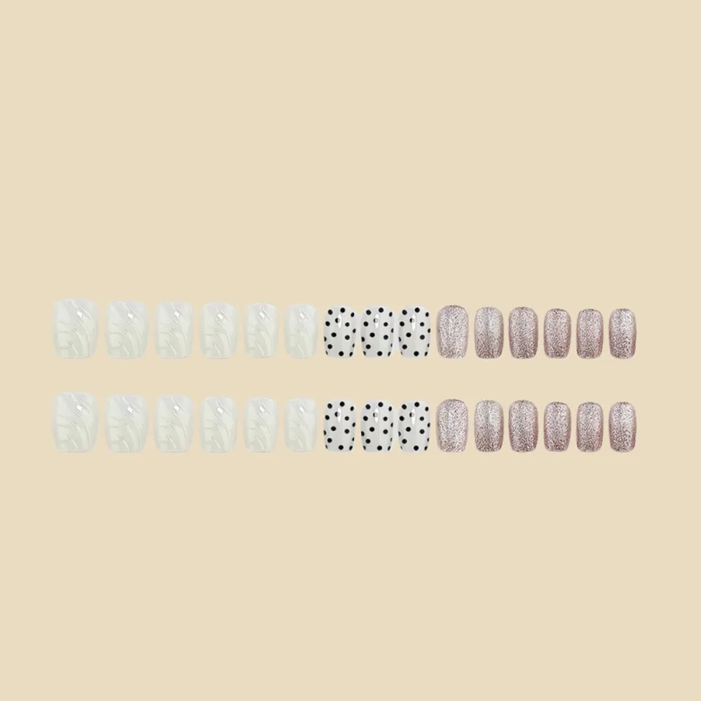 Nailhour 30Pcs 3D Glitter French Short Square Press On Nails