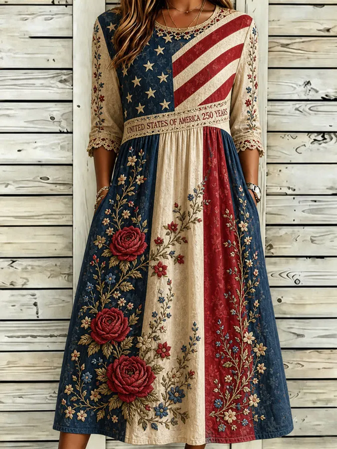 Women'S Casual American Independence Day Flag Print Art Casual Dress