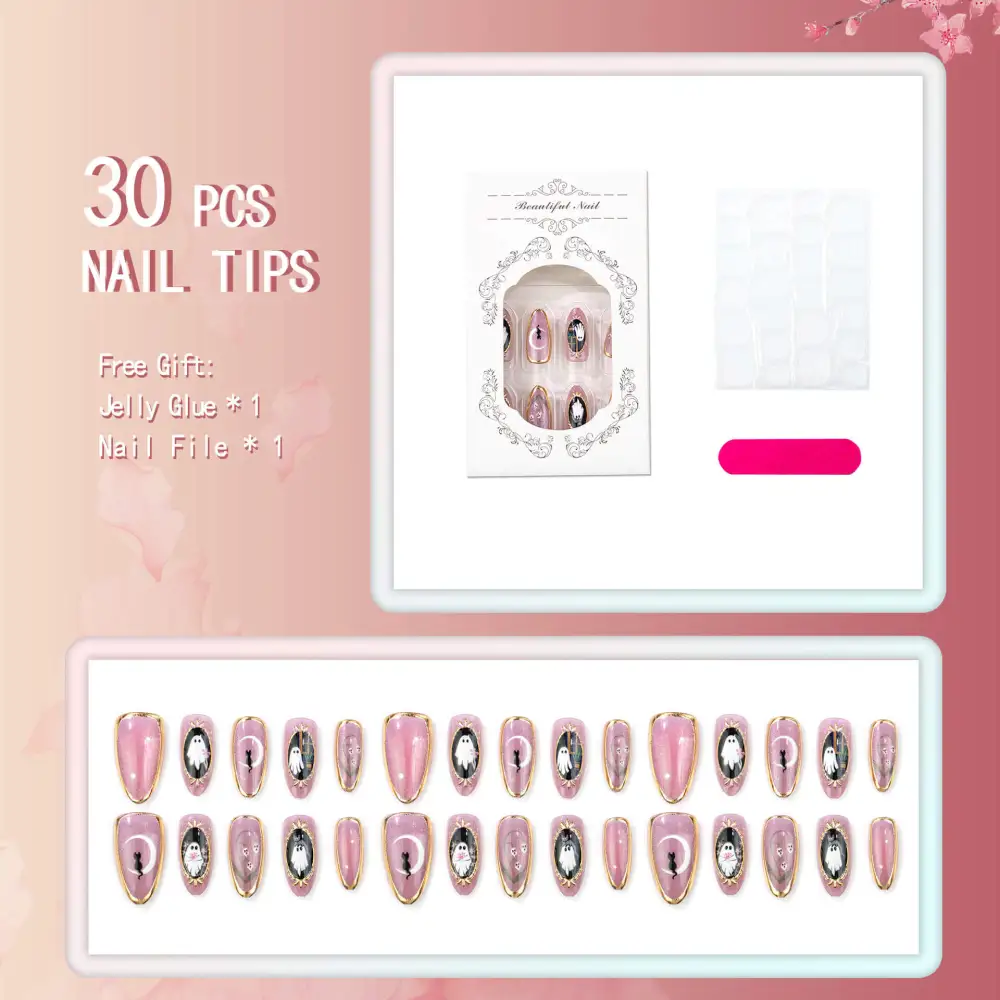 Nailhour 30Pcs Gilded Purple 3D Medium Almond Press On Nails