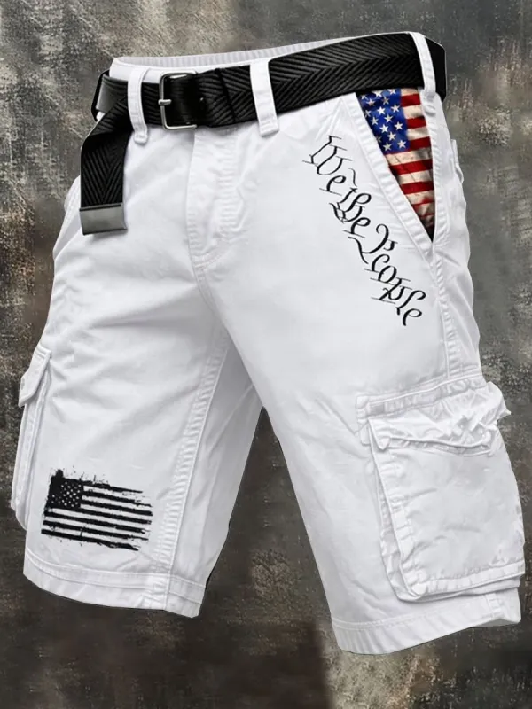 Patriot Retro Outdoor Functional Washed Distressed Denim Shorts