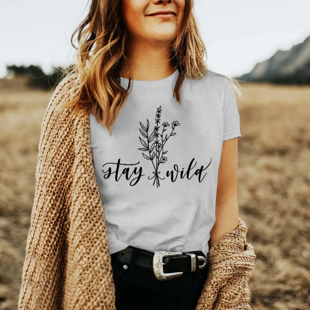 Round Neck Plant Print Women's T-Shirt