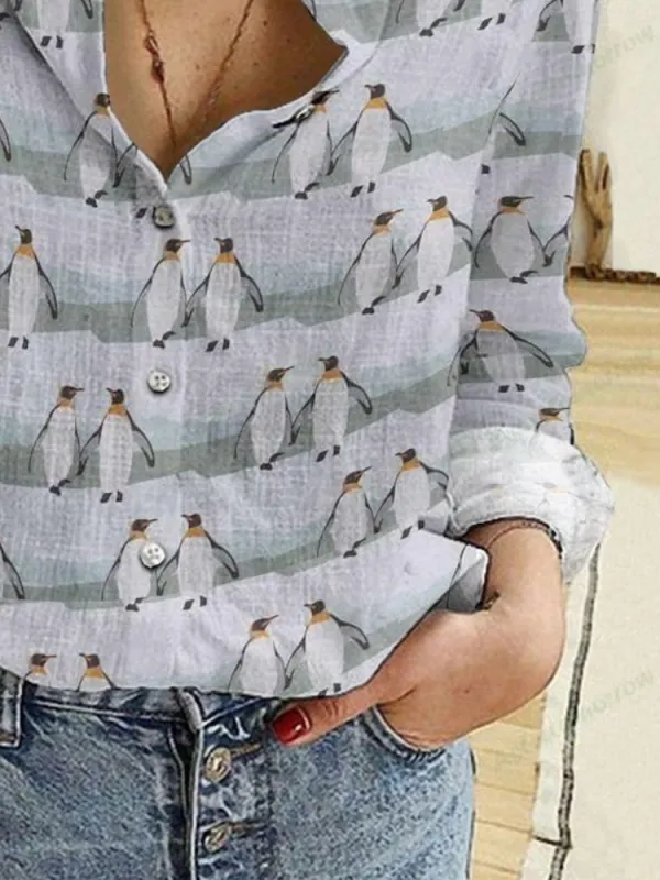 Casual Penguin Pattern Shirt