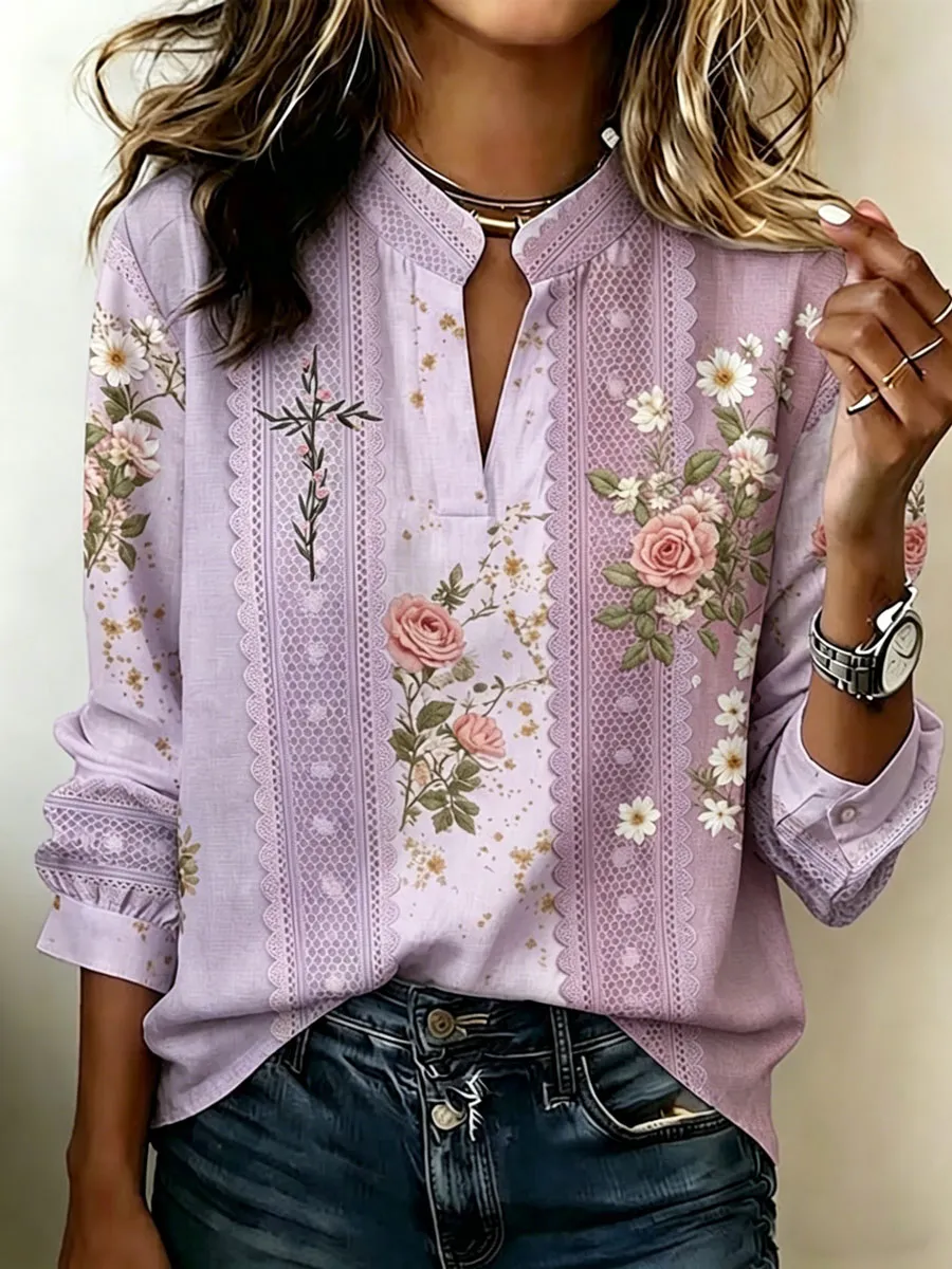 Women'S Cotton And Linen Faith Printed Top