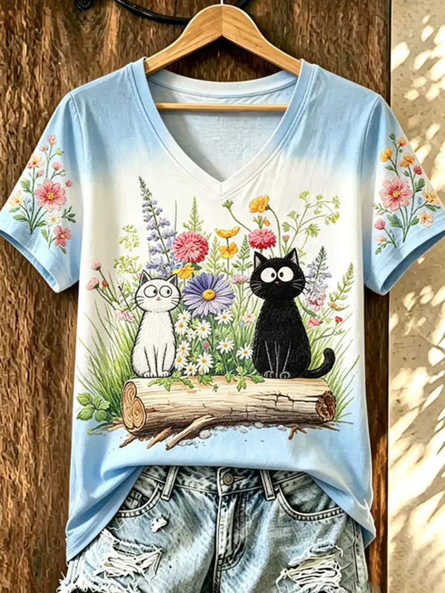 Women'S Cat Floral Print Top