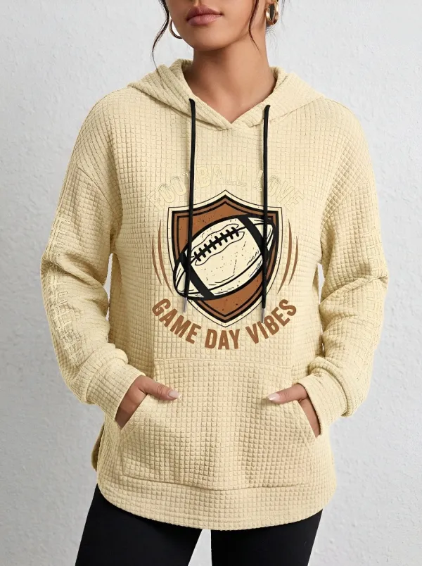 Women's American Football Shield Game Day Printed Waffle Hoodie