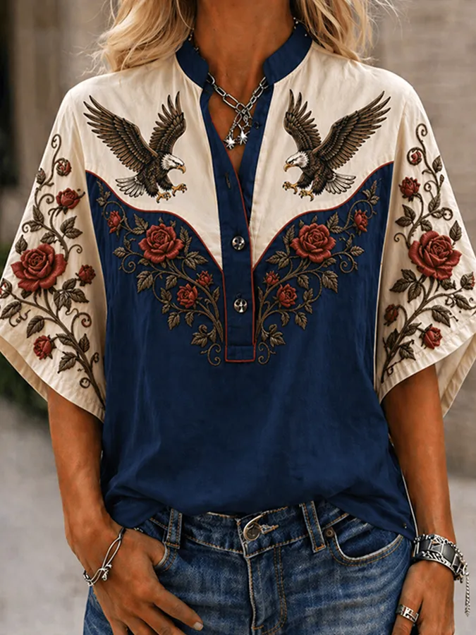 Women's Western-Style Top — 250th Anniversary of the Founding of the United States Commemorative Edition: The Eagle and the Rose