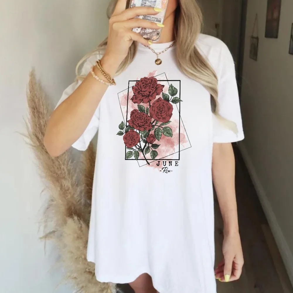 Floral Framed Rose Graphic T-Shirts