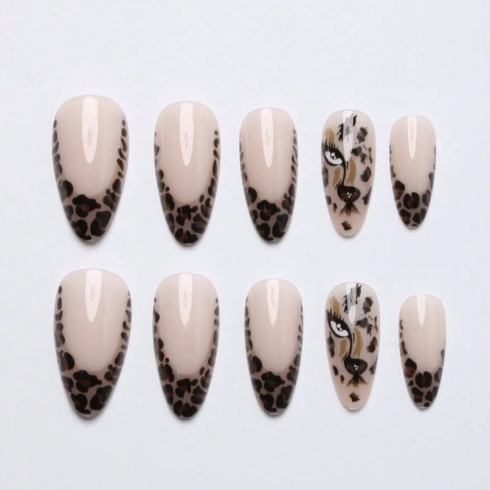 Nailhour 24Pcs French Vintage Brown Short Almond Press On Nails