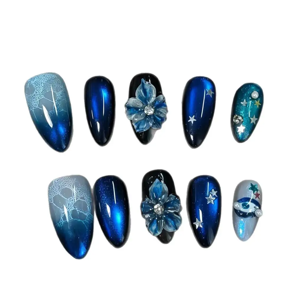 Nailhour 30Pcs Gilded Cat Eye Medium Almond Press On Nails