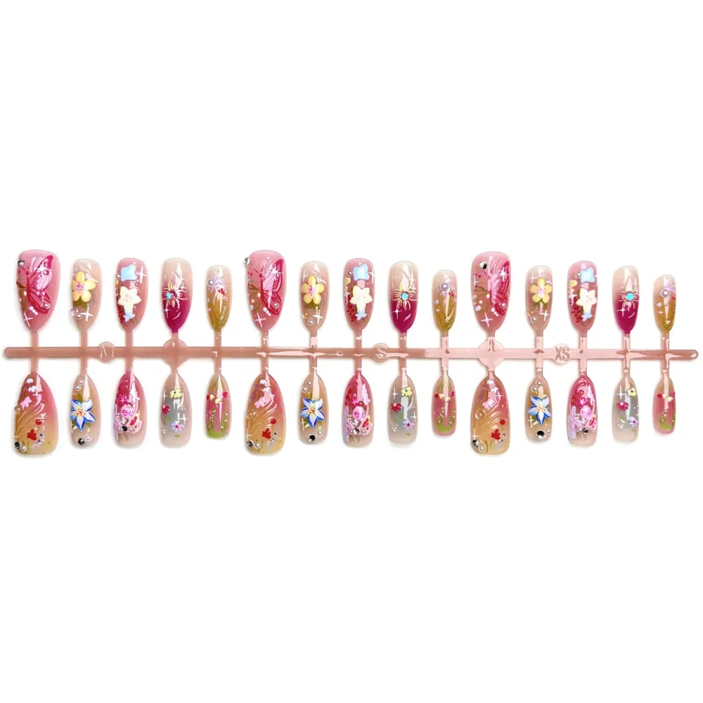 Nailhour 30Pcs Floral Fresh & Simple Medium Almond French Press On Nails