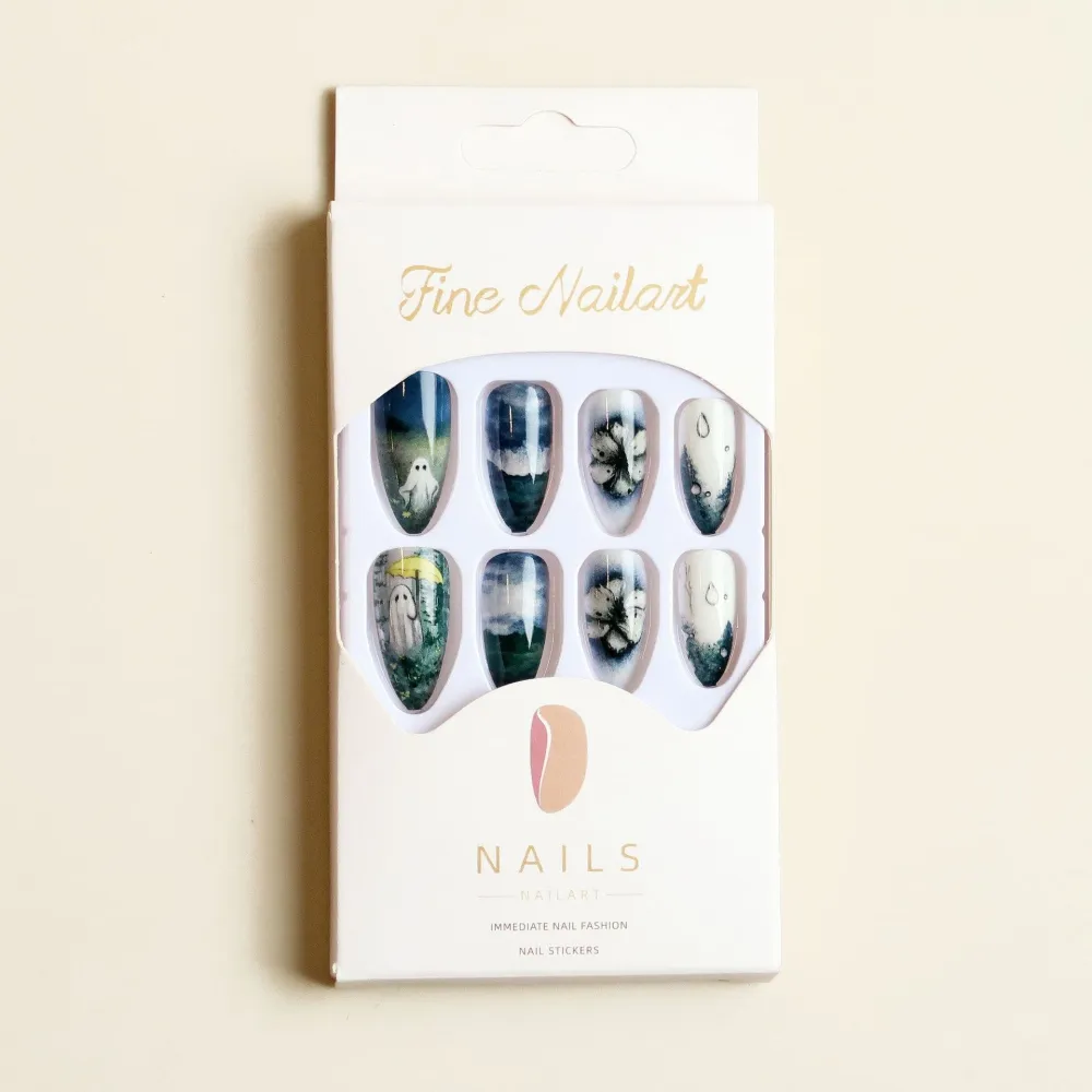 Nailhour 24Pcs Halloween Medium Almond Multicolor Blending Press On Nails