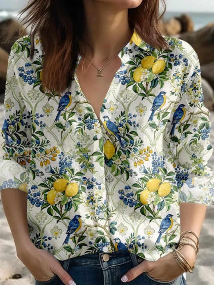 Lemon Bird Print Shirt