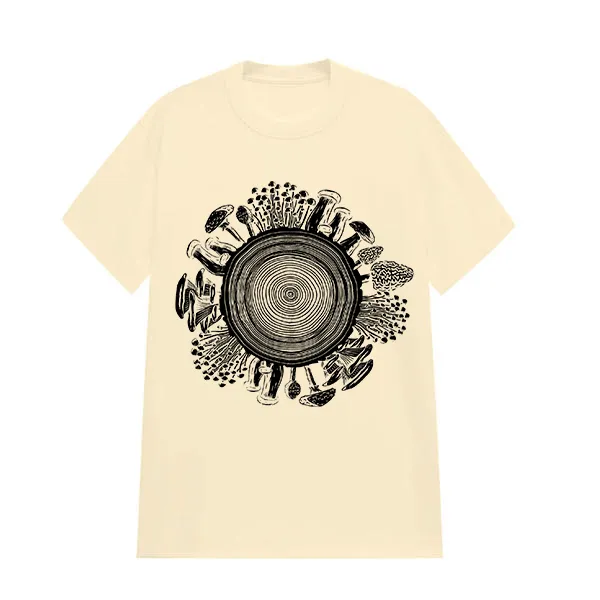 Wood Grain Mushrooms Pattern Printed T-Shirt