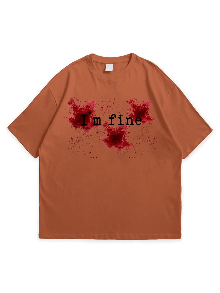 Men'S Halloween I'M FINE  Loose Simple Round Neck  T-Shirt