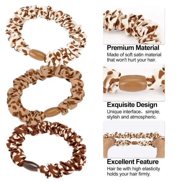 A Set Of Ten Leopard Print Satin Elastic Hair Bands For Women