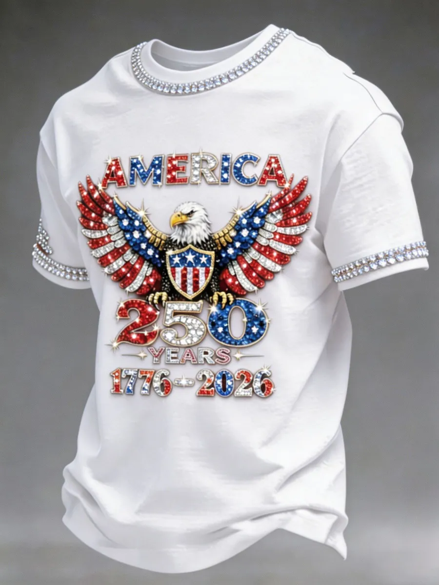 American 250th Anniversary Rhinestone Design Men's T-Shirt