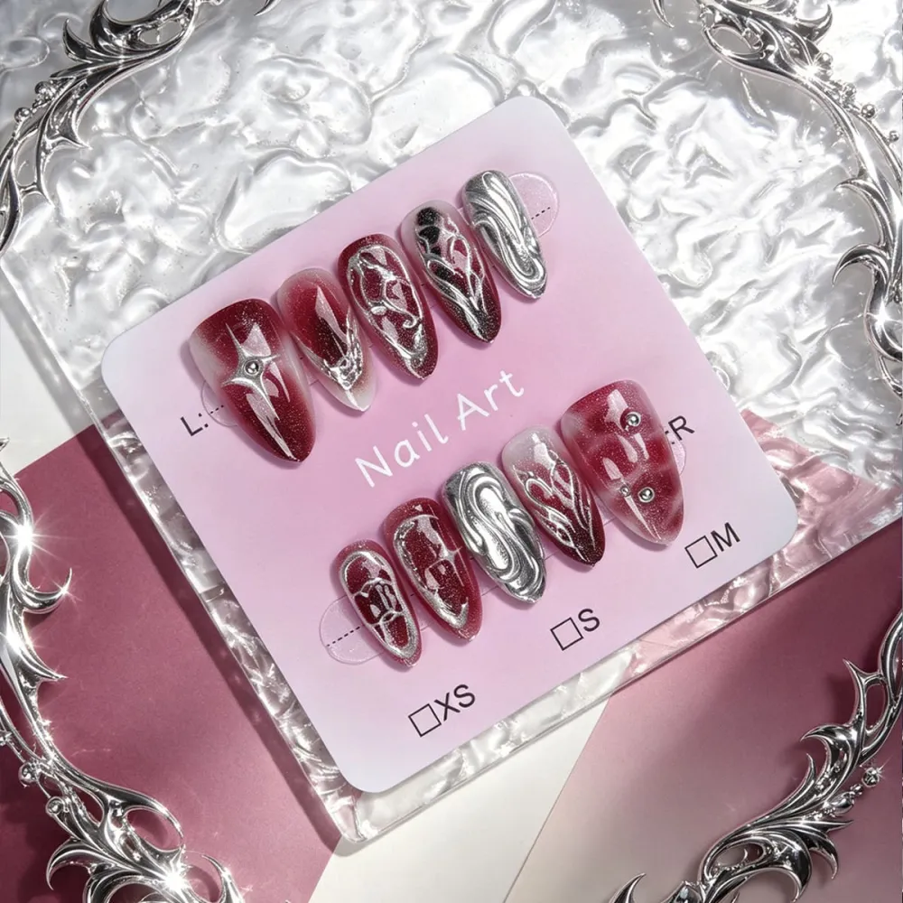 Nailhour 30Pcs Purple Rhinestone Gothic Medium Almond Press On Nails